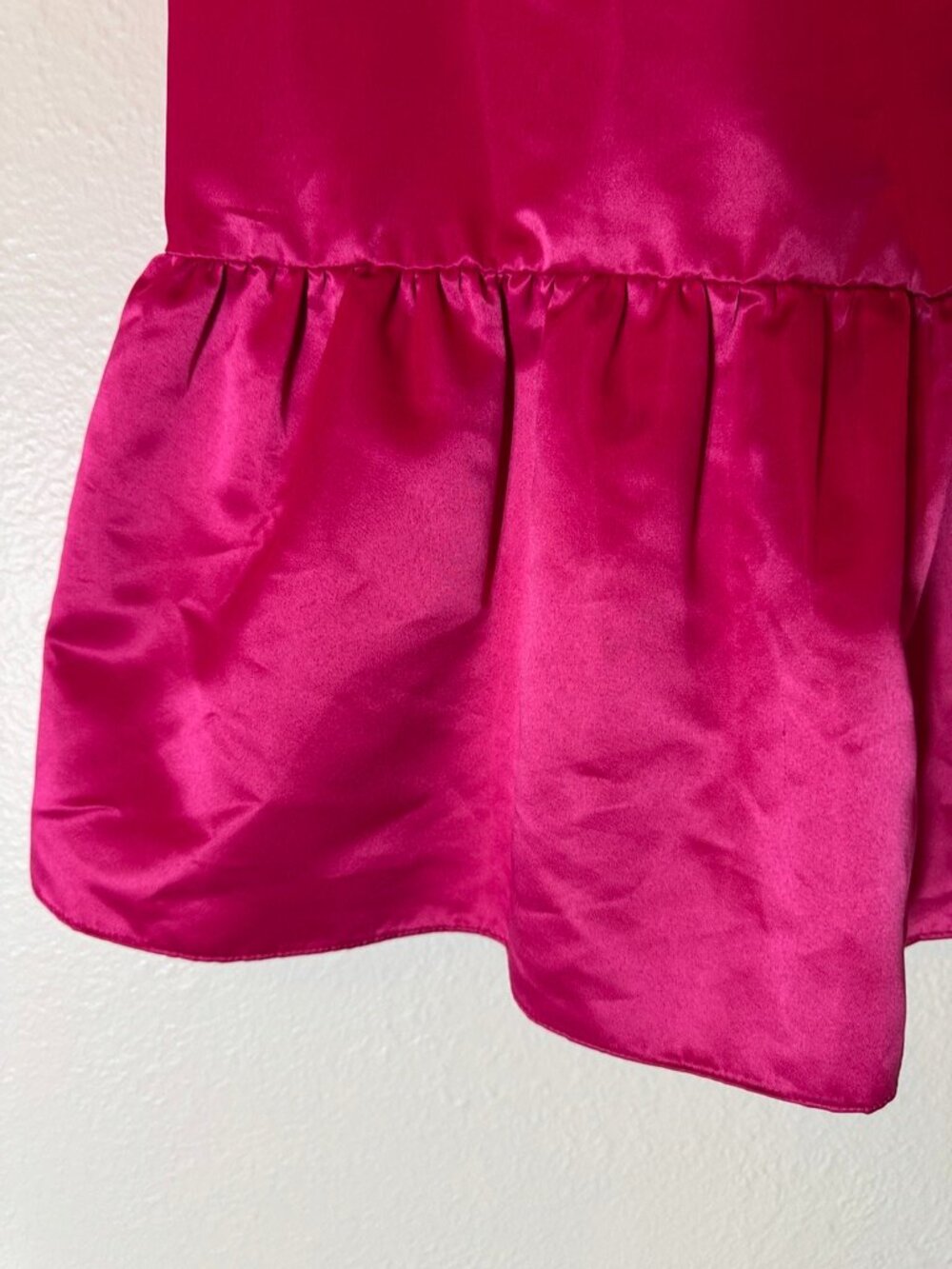 Cece Fuschia Satin Sleeveless Sheath MIni Dress Drop Waist Ruffle Hem Size 8 - Picture 5 of 14